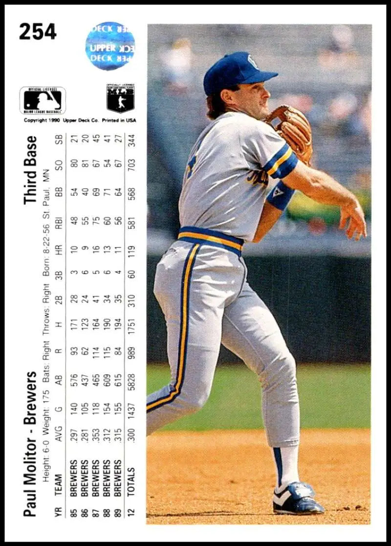 Paul Molitor in Milwaukee Brewers uniform pitching on 1990 Upper Deck baseball card