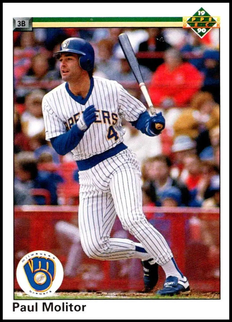 Baseball player Paul Molitor in Milwaukee Brewers uniform at bat, featured on card