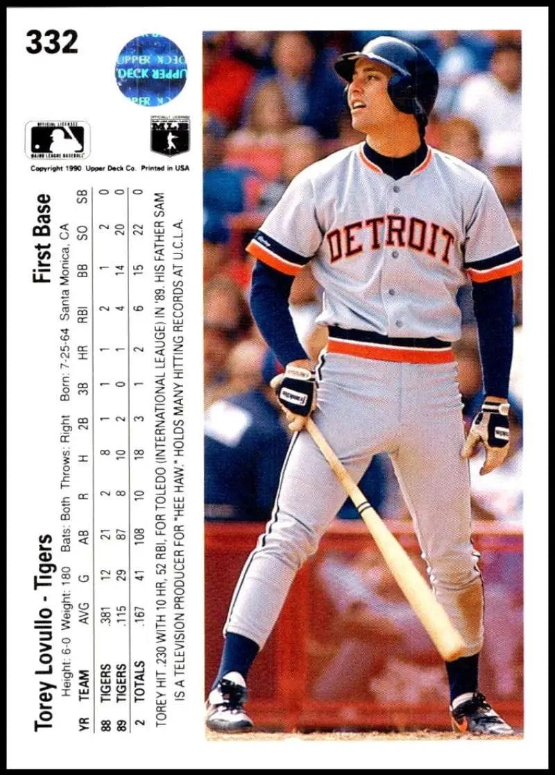 Torey Lovullo Detroit Tigers baseball card in road gray uniform at bat
