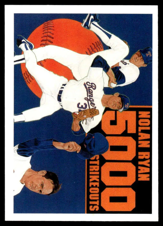 Baseball-themed artwork of Nolan Ryan in Texas Rangers uniform on Upper Deck card