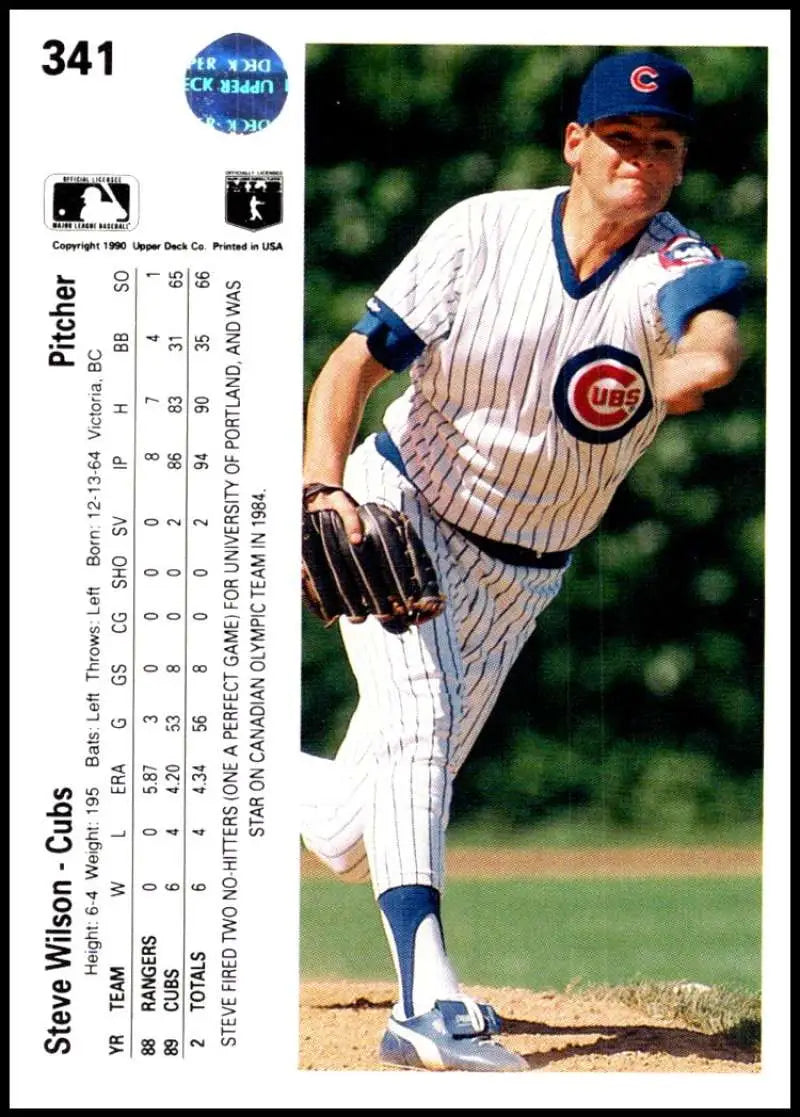 Chicago Cubs pitcher Steve Wilson delivering in pinstriped uniform on Upper Deck card