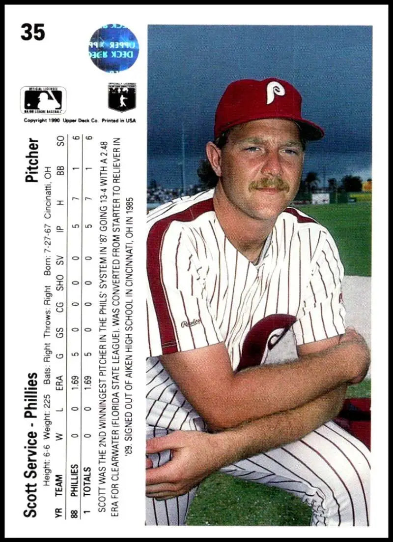 Baseball card of Scott Service in pinstriped uniform, Philadelphia Phillies UER NM-MT