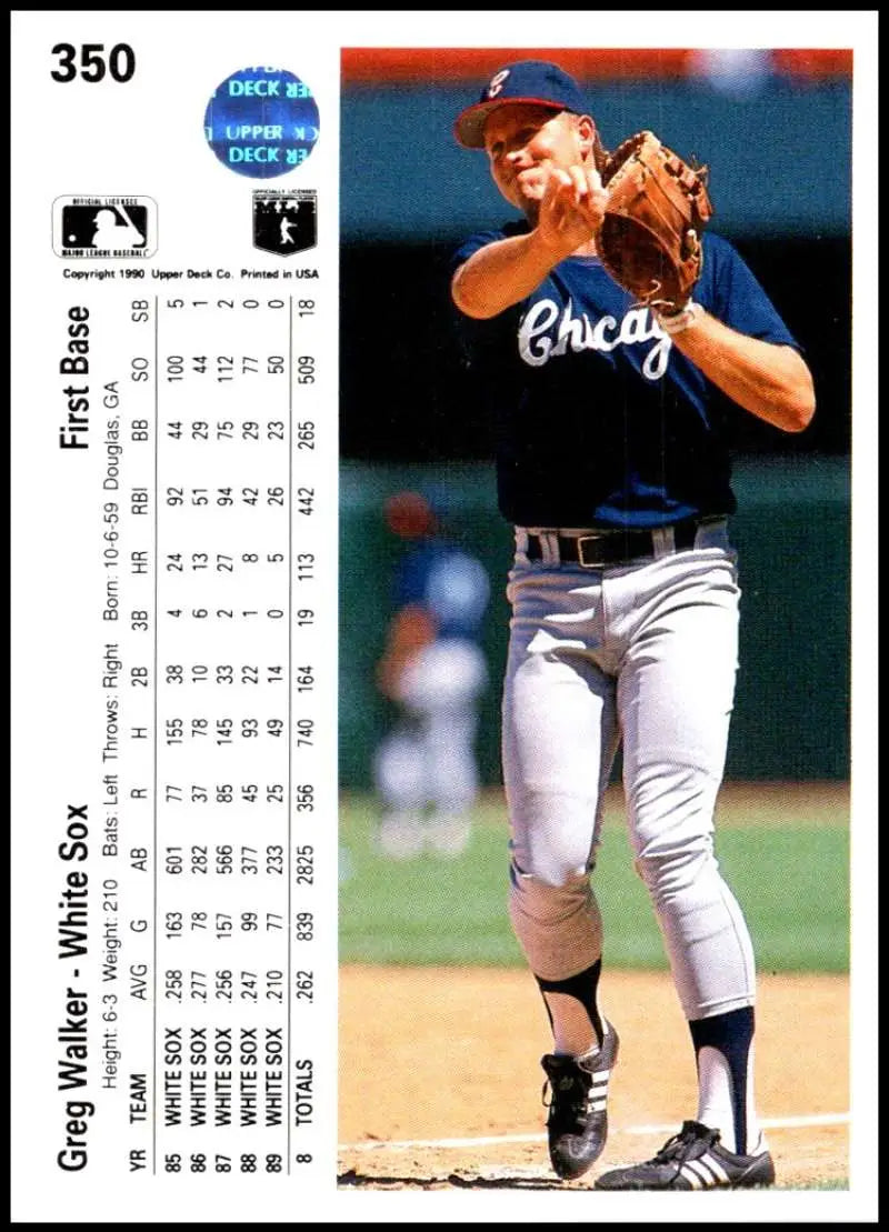 Greg Walker pitching in white uniform on 1990 Upper Deck Chicago White Sox baseball card