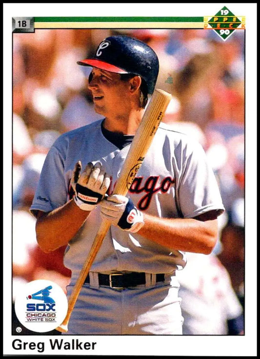 Greg Walker in Chicago White Sox road uniform holding bat on baseball card