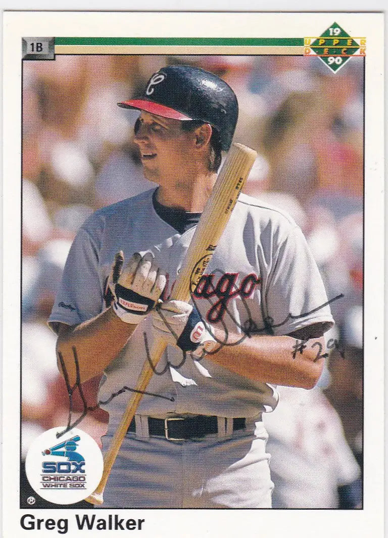 Greg Walker signed auto Chicago White Sox player holding bat baseball card