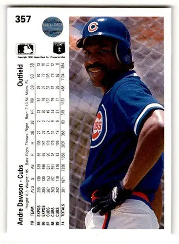 Original gloss Andre Dawson Chicago baseball card from 1990 Upper Deck #357 dawson Chicago Cubs