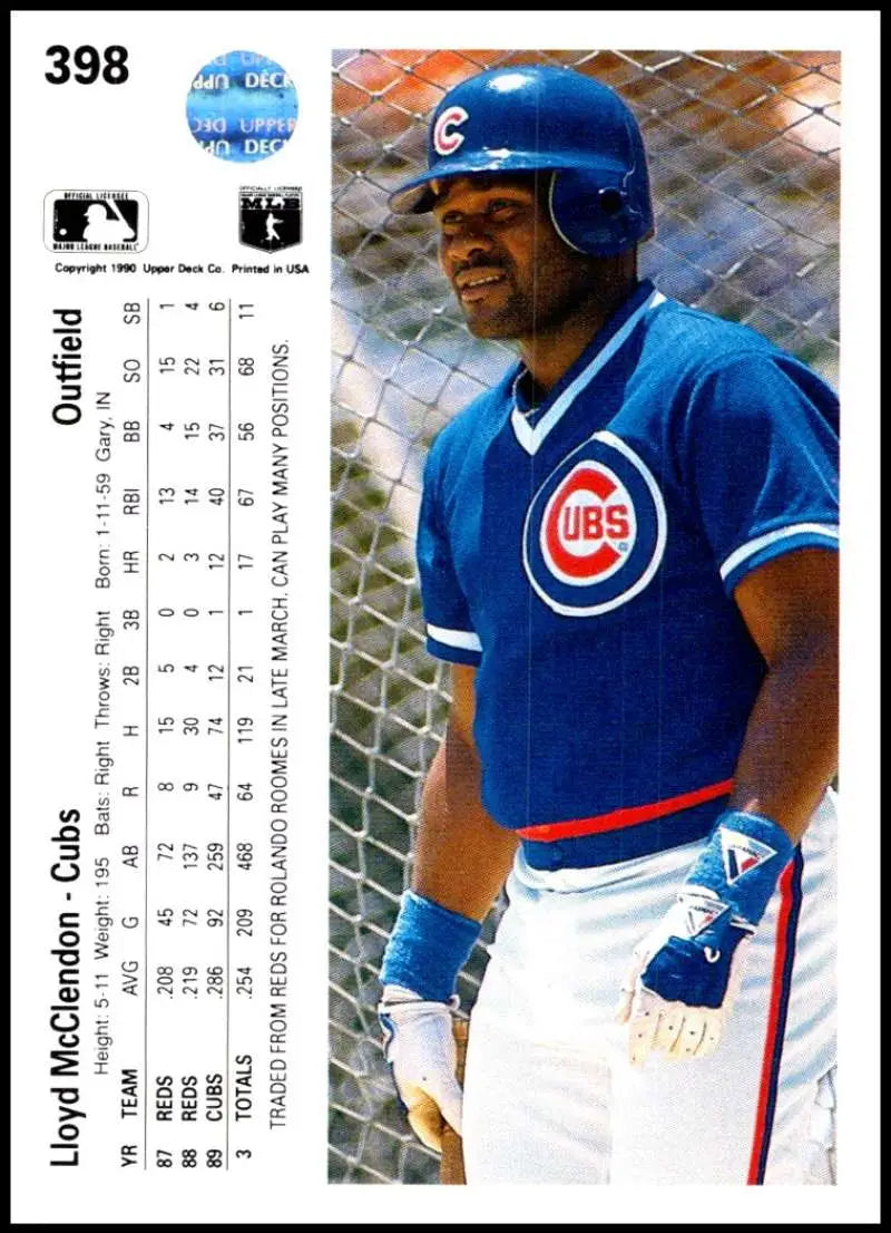 Lloyd McClendon in Chicago Cubs uniform with batting helmet, Upper Deck baseball card