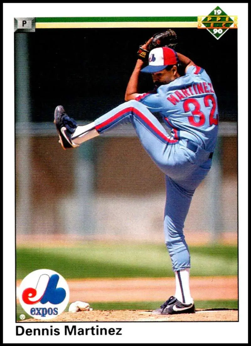 Dennis Martinez delivering a pitch in Montreal Expos uniform on baseball card