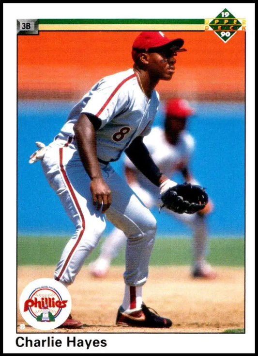 Charlie Hayes fielding at third base in a Philadelphia Phillies uniform baseball card