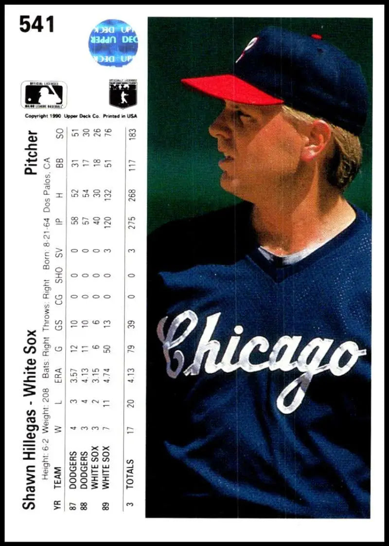 Baseball card of Shawn Hillegas in a Chicago White Sox navy uniform