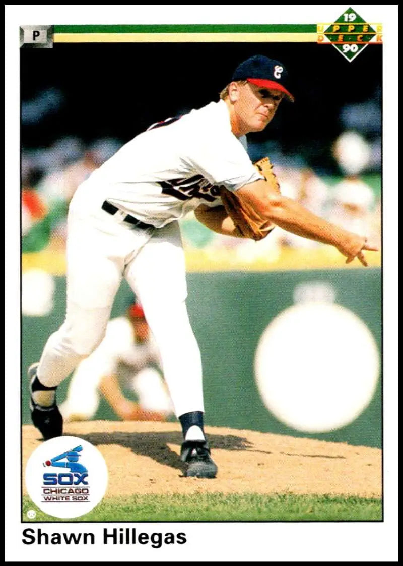 Baseball pitcher Shawn Hillegas in Chicago White Sox uniform mid-delivery on mound