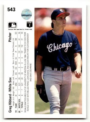 Original gloss baseball card featuring Greg Hibbard Chicago White Sox player