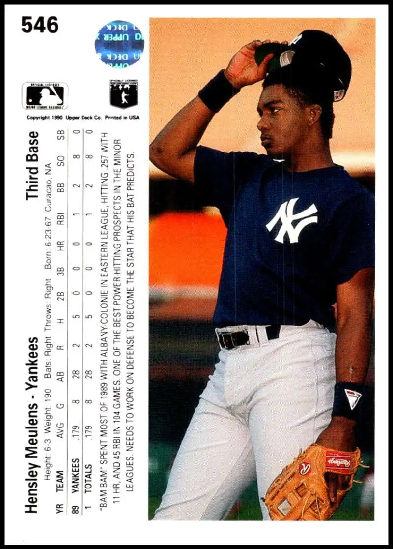 Baseball card of Hensley Meulens in New York Yankees uniform, 1990 Upper Deck