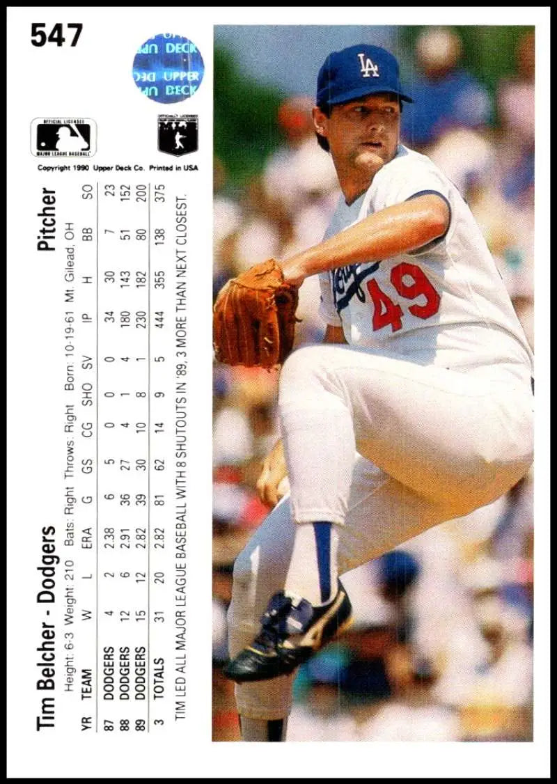 Tim Belcher in mid-delivery for the Los Angeles Dodgers #49 baseball card image