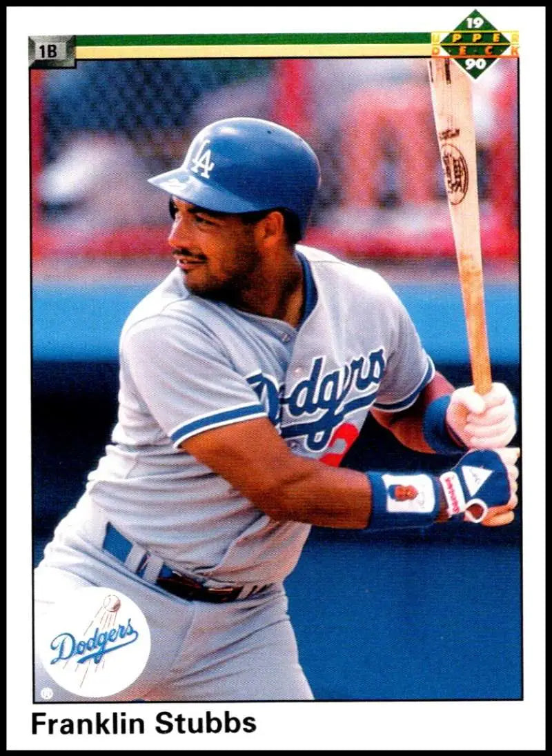 Los Angeles Dodgers player in gray uniform batting stance on baseball card