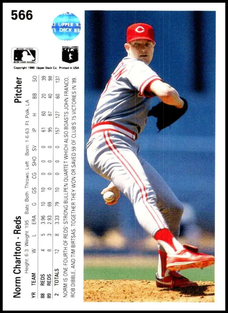Norm Charlton pitching for the Cincinnati Reds in 1990 Upper Deck baseball card