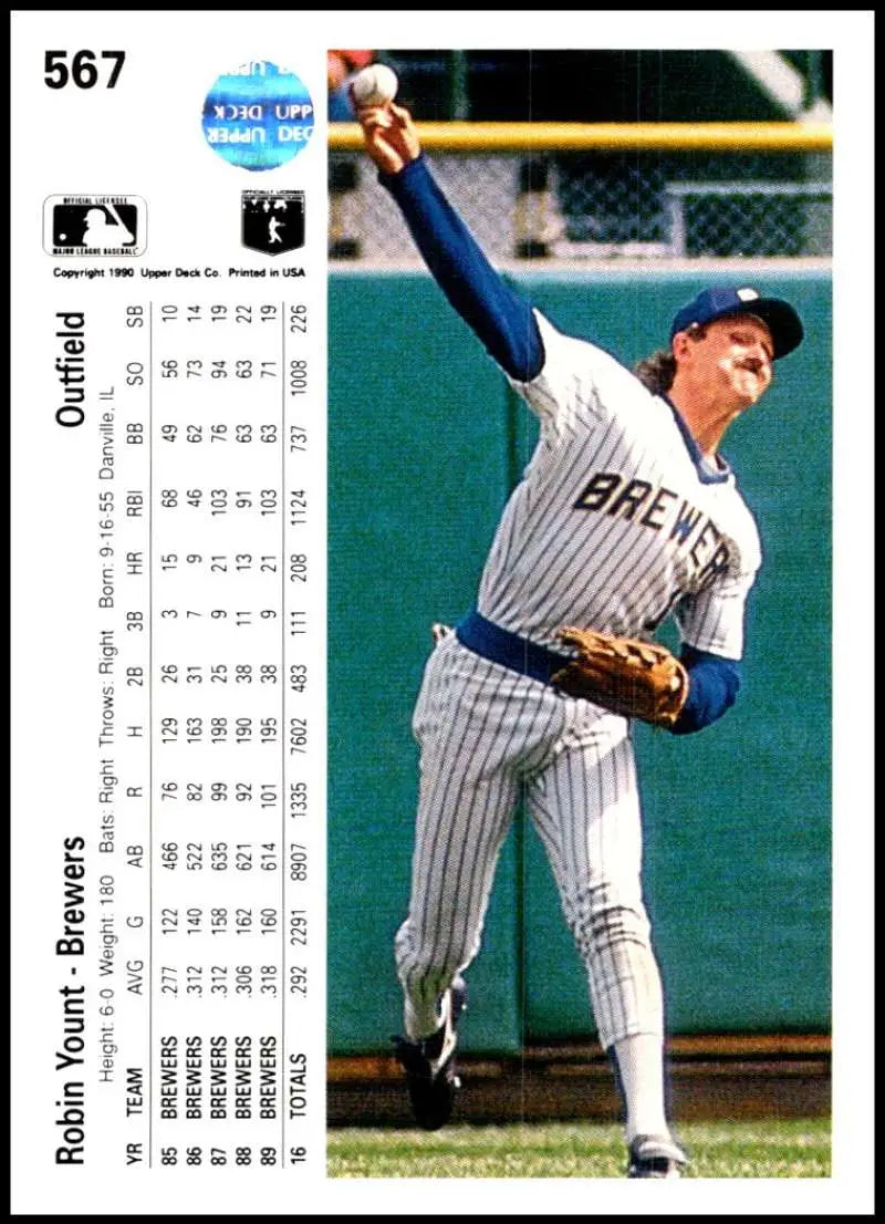 Robin Yount in Milwaukee Brewers uniform catching a ball on baseball card