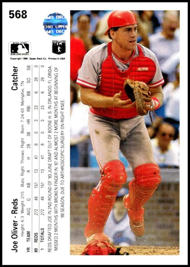 Cincinnati Reds Catcher Joe Oliver in Gear on 1990 Upper Deck Baseball Card