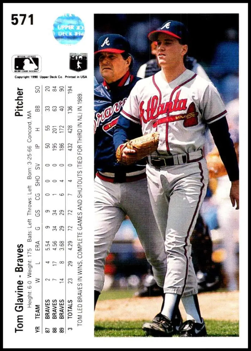 Tom Glavine baseball card featuring Atlanta Braves players from 1990 Upper Deck