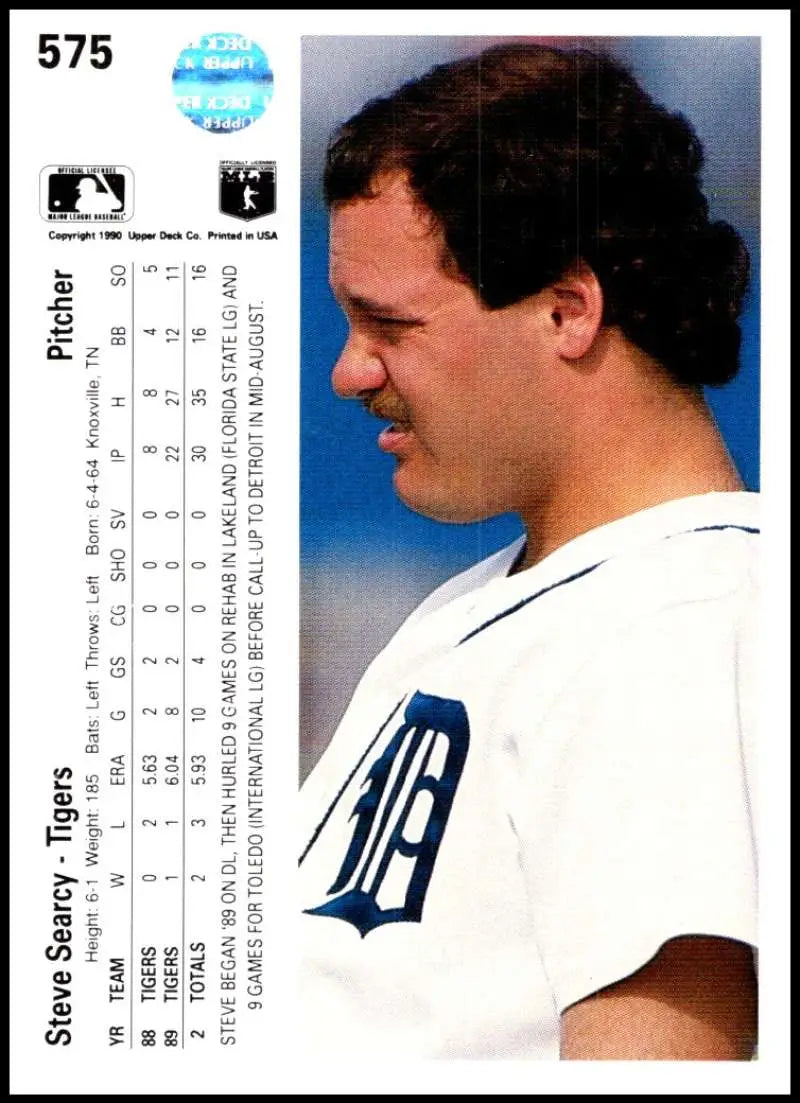Profile view of Steve Searcy in Detroit Tigers uniform on baseball card