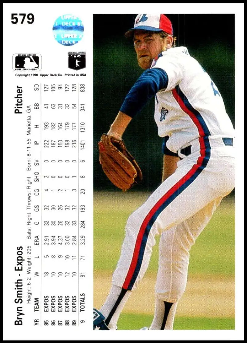 Baseball pitcher Bryn Smith in Montreal Expos uniform on 1990 baseball card