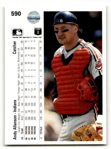 Original gloss of 1990 Upper Deck Andy Allanson Cleveland Indians baseball card back