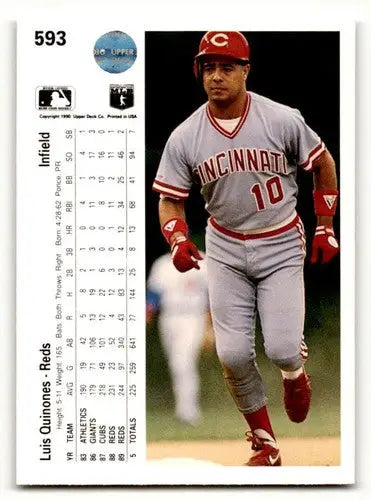 Original gloss 1990 Upper Deck Luis Quinones Cincinnati Reds baseball card image