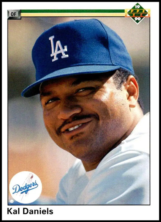Smiling baseball player in Los Angeles Dodgers uniform on Upper Deck Kal Daniels card
