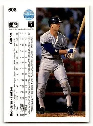 Vintage Upper Deck Bob Geren Yankees Baseball Card 1990 EX/NM ID 60886