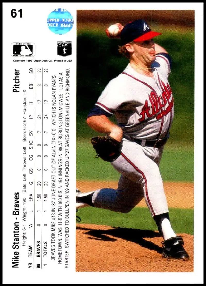 Baseball pitcher Mike Stanton in Atlanta Braves uniform on 1990 Upper Deck card