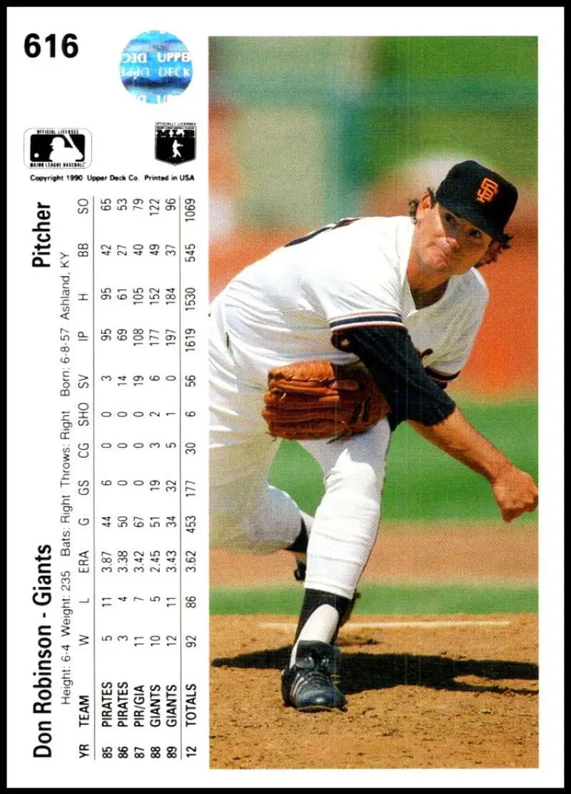 Baseball player Don Robinson on mound in San Francisco Giants uniform mid-pitch