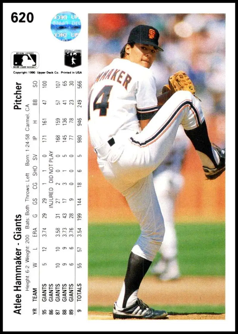 Baseball card of Atlee Hammaker pitching for San Francisco Giants, number 14