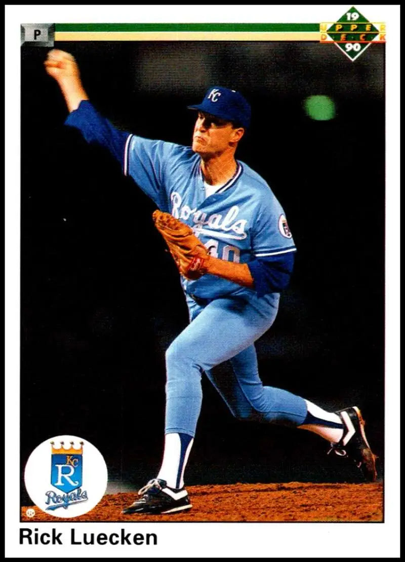 Kansas City Royals pitcher Rick Luecken in mid-delivery on Upper Deck card
