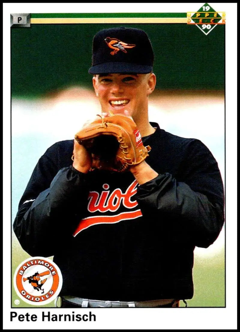 Baseball player in black Baltimore Orioles uniform with glove on Upper Deck card