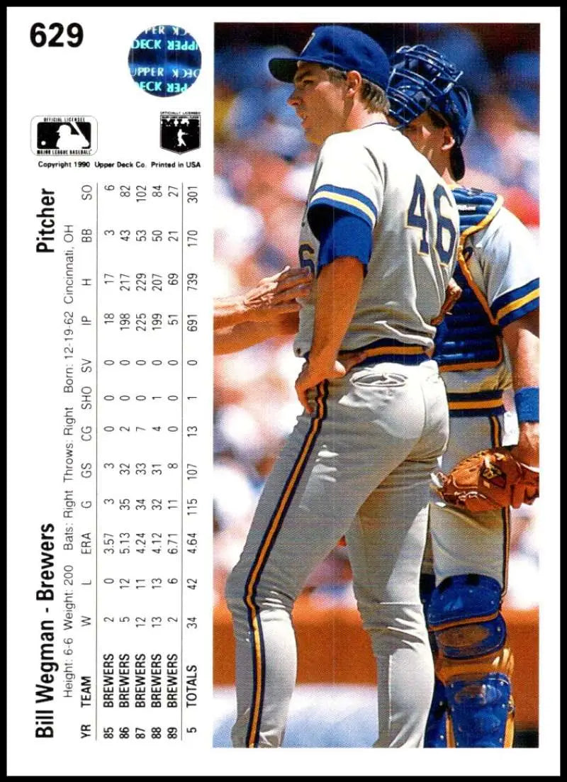 Baseball card featuring Milwaukee Brewers pitcher and catcher with stats, Upper Deck 1990