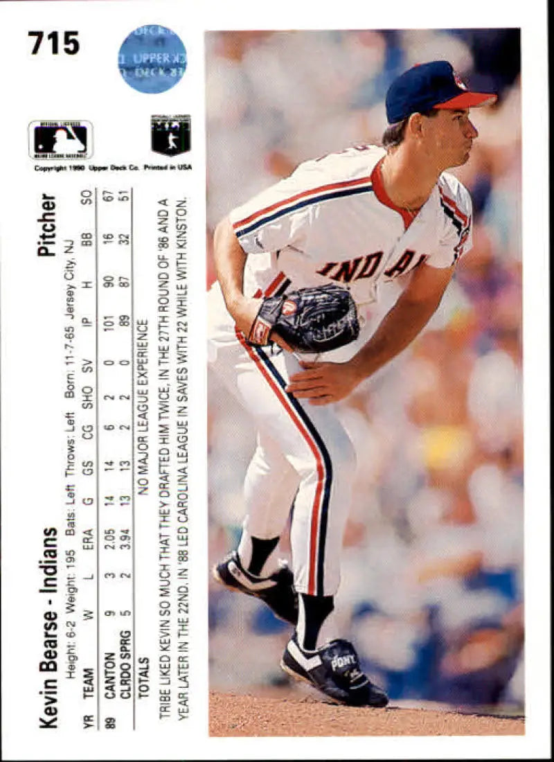 Baseball card of Kevin Bearse pitching in a Montreal Expos uniform from the Cleveland Indians