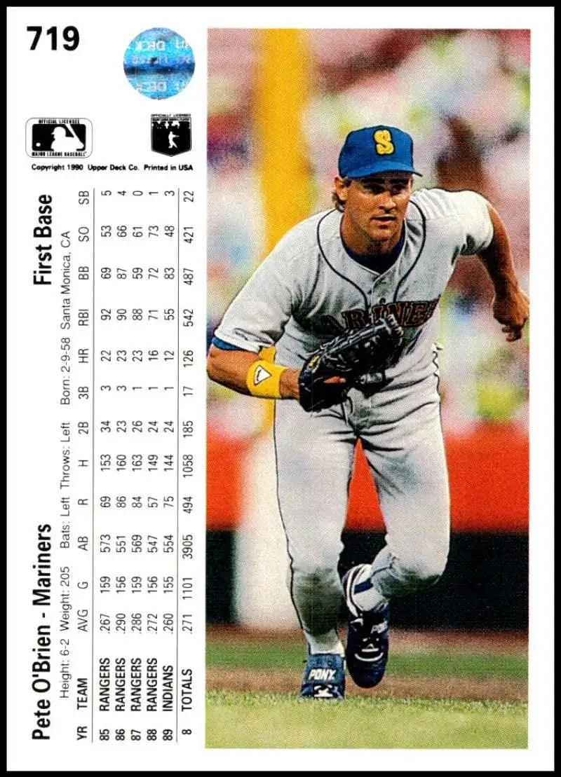 Seattle Mariners baseball card of Pete O’Brien running in gray road uniform