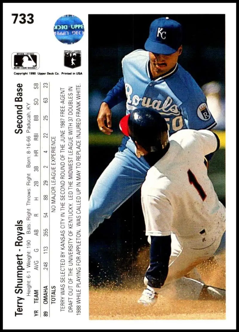 Terry Shumpert Kansas City Royals baseball card capturing a sliding baserunner tag out