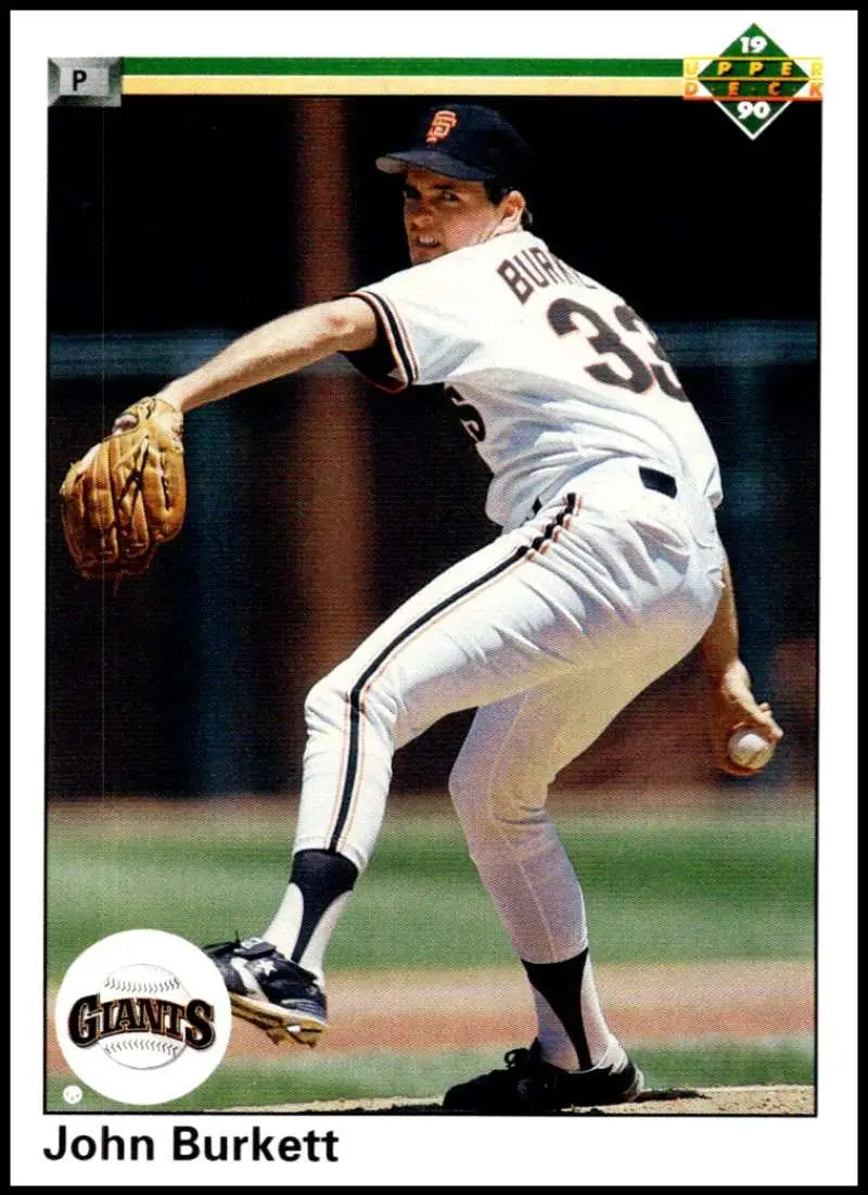 John Burkett pitching in a white San Francisco Giants uniform for Upper Deck card