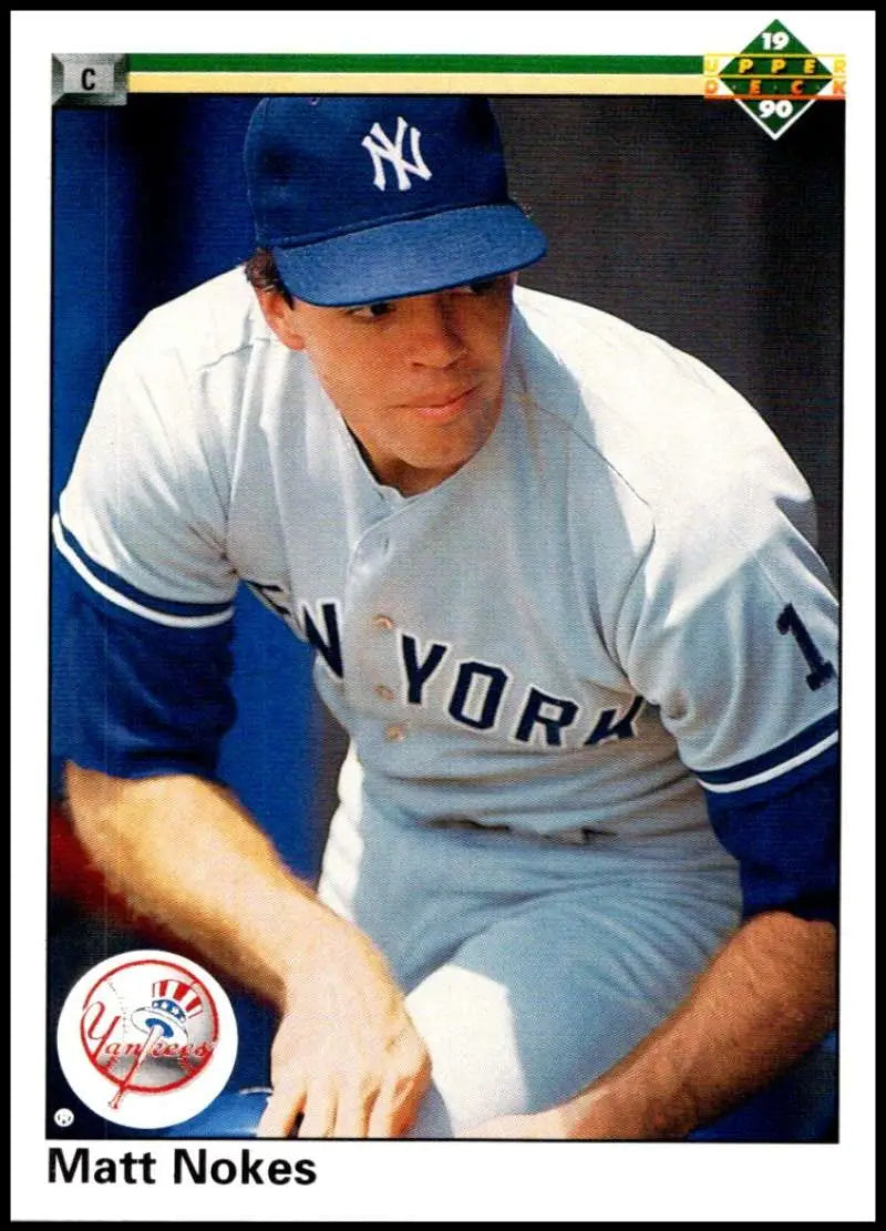 Matt Nokes 1990 Upper Deck #744 New York Yankees Baseball Card in white uniform