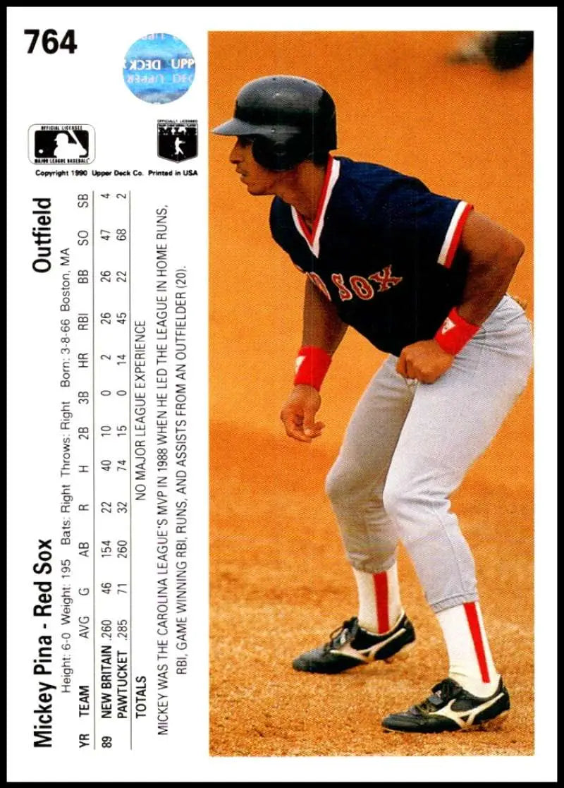 Baseball player in Boston Red Sox uniform taking a lead off base, 1990 card