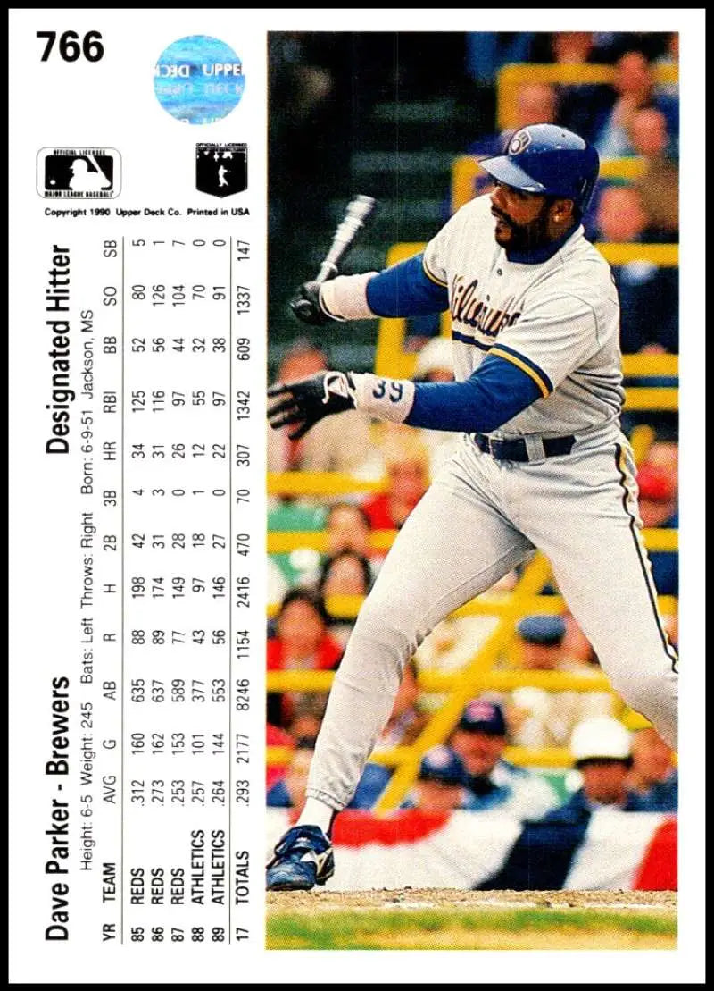 Dave Parker in white uniform at the plate on 1990 Upper Deck baseball card