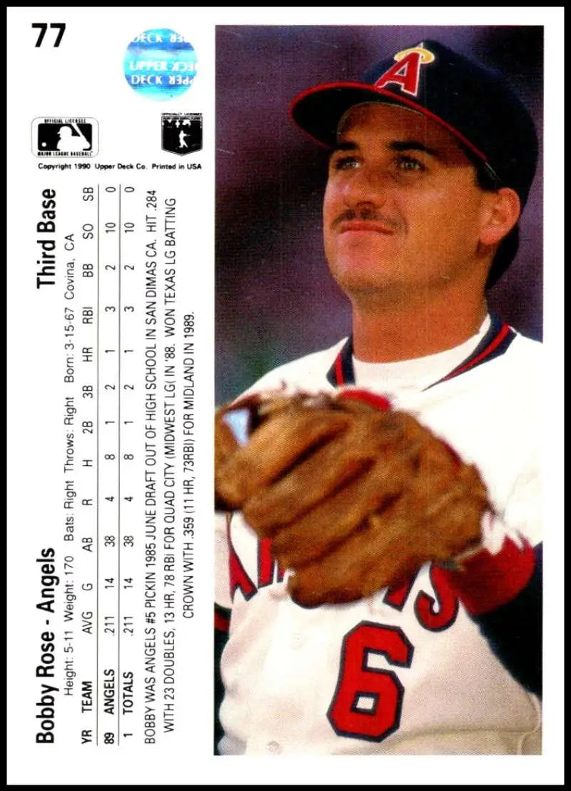 Bobby Rose UER baseball card, California Angels player in uniform number 6