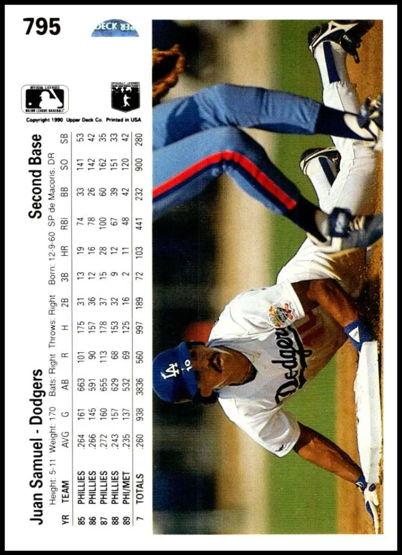 Juan Samuel sliding into base on 1990 Upper Deck Los Angeles Dodgers baseball card