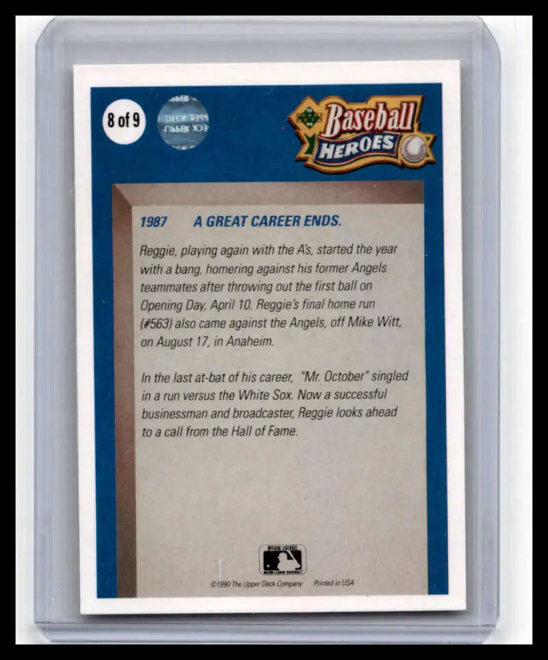 Baseball card featuring Reggie Jackson’s final game with the Oakland Athletics in 1987