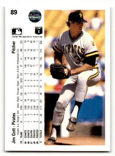Original gloss baseball card featuring Jim Gott Pittsburgh Pirates from 1990 Upper Deck