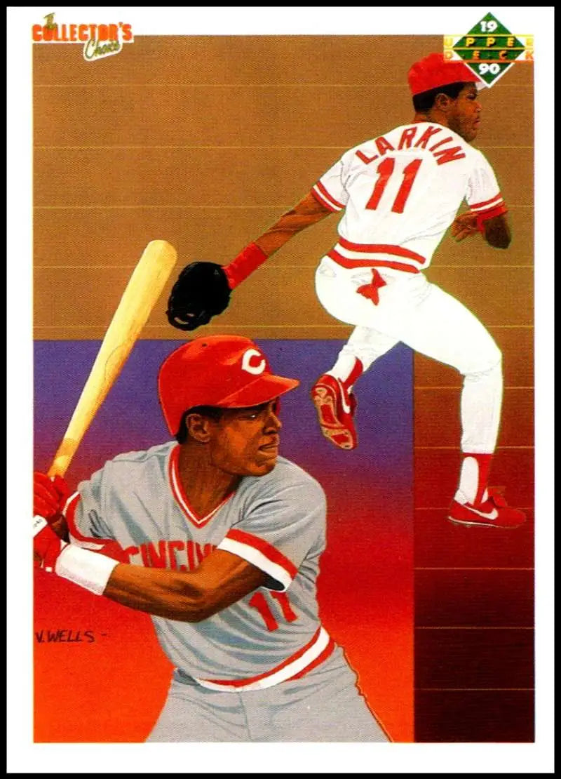 Barry Larkin Cincinnati Reds baseball card showing batting and fielding poses