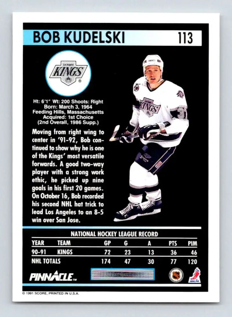 Hockey trading card of Bob Kudelski in white jersey for Los Angeles Kings