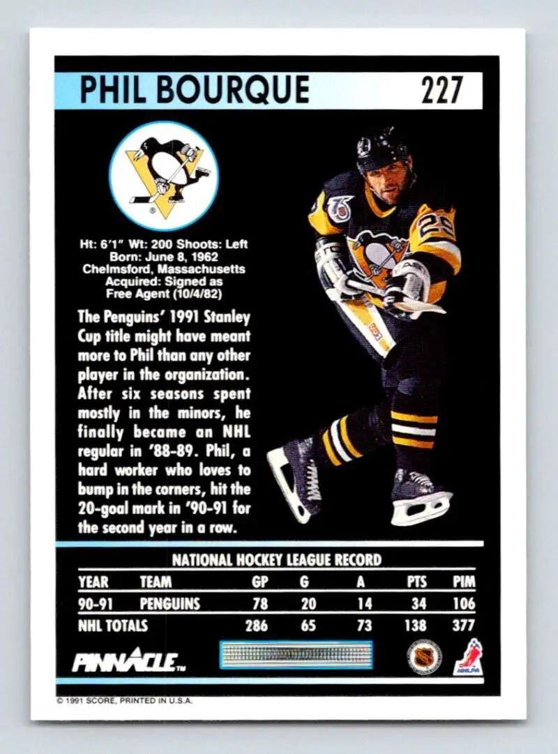 Phil Bourque Pittsburgh Penguins Hockey Card #227 in black and gold jersey number 27