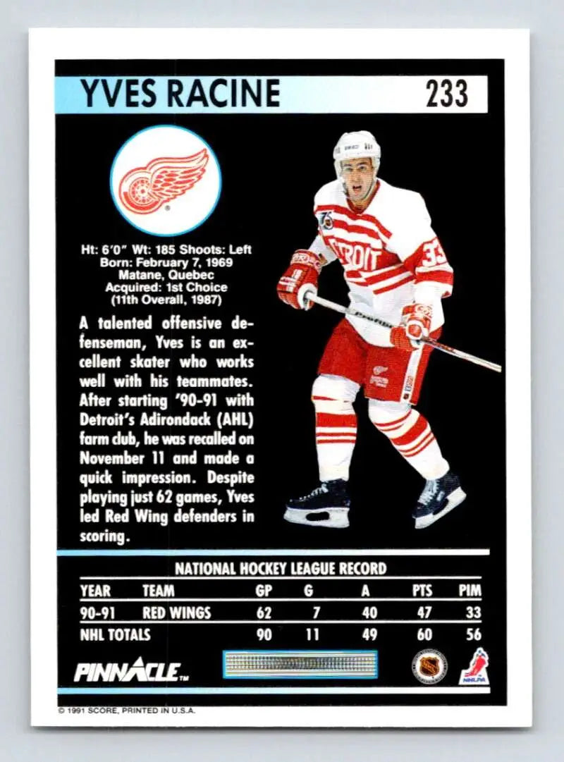 Hockey trading card of Yves Racine from the Detroit Red Wings in white and red uniform